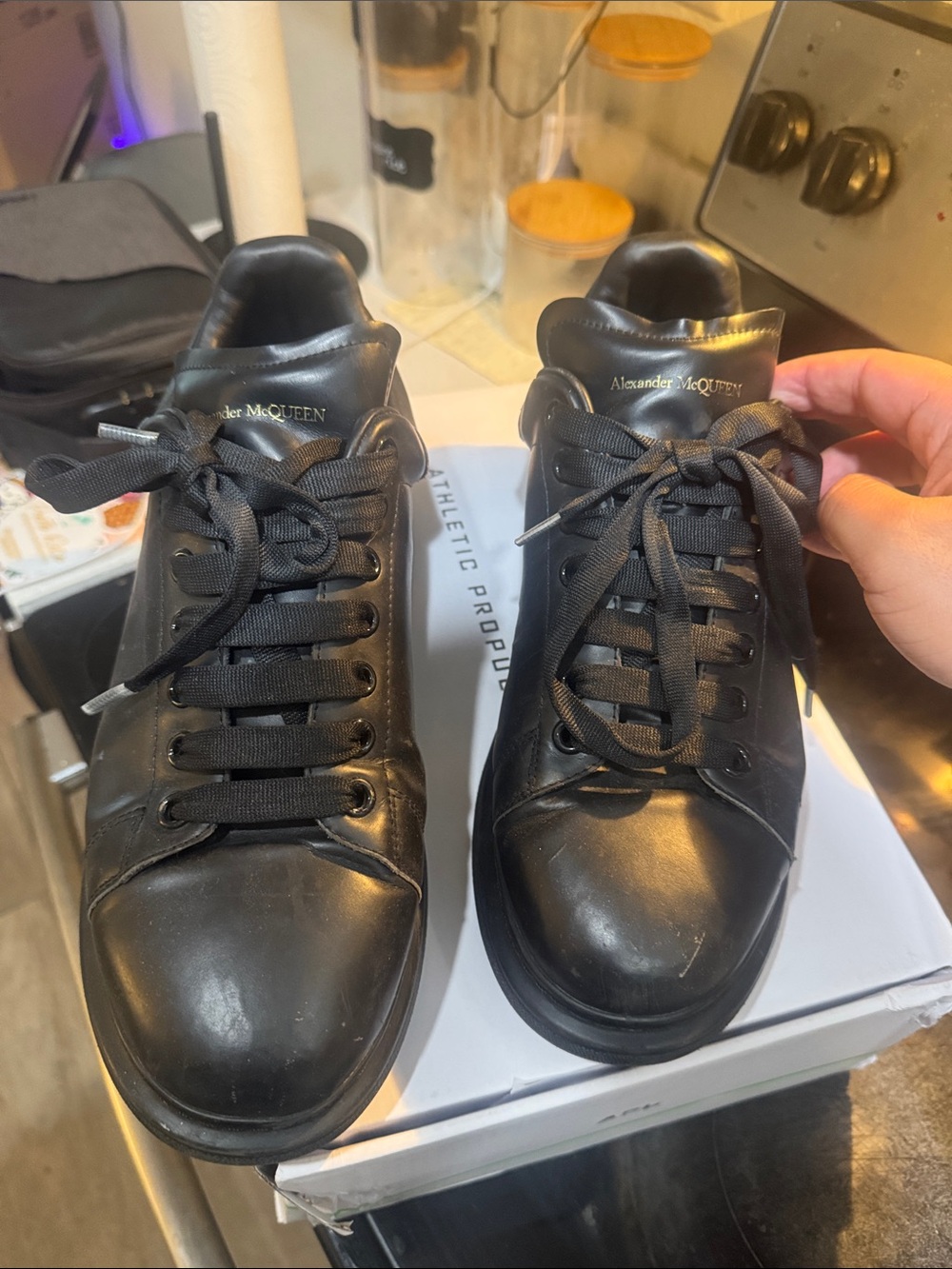 Alexander McQUEEN Men's Black Leather Lace-Up Sneakers Size 12 lightly worn